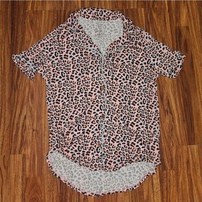 Posh Peanut Pink Colorful Cheetah Print Button Down Bamboo Pajama Top Womens M