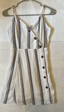 American Eagle Outfitters White Asymmetric Button-Front Striped Mini SunDress XS