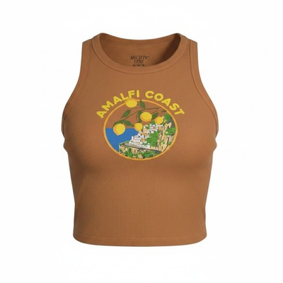 #ad #ad Mighty Fine Amalfi Coast Graphic Ribbed Tank Top Brown Women’s XL $10.00