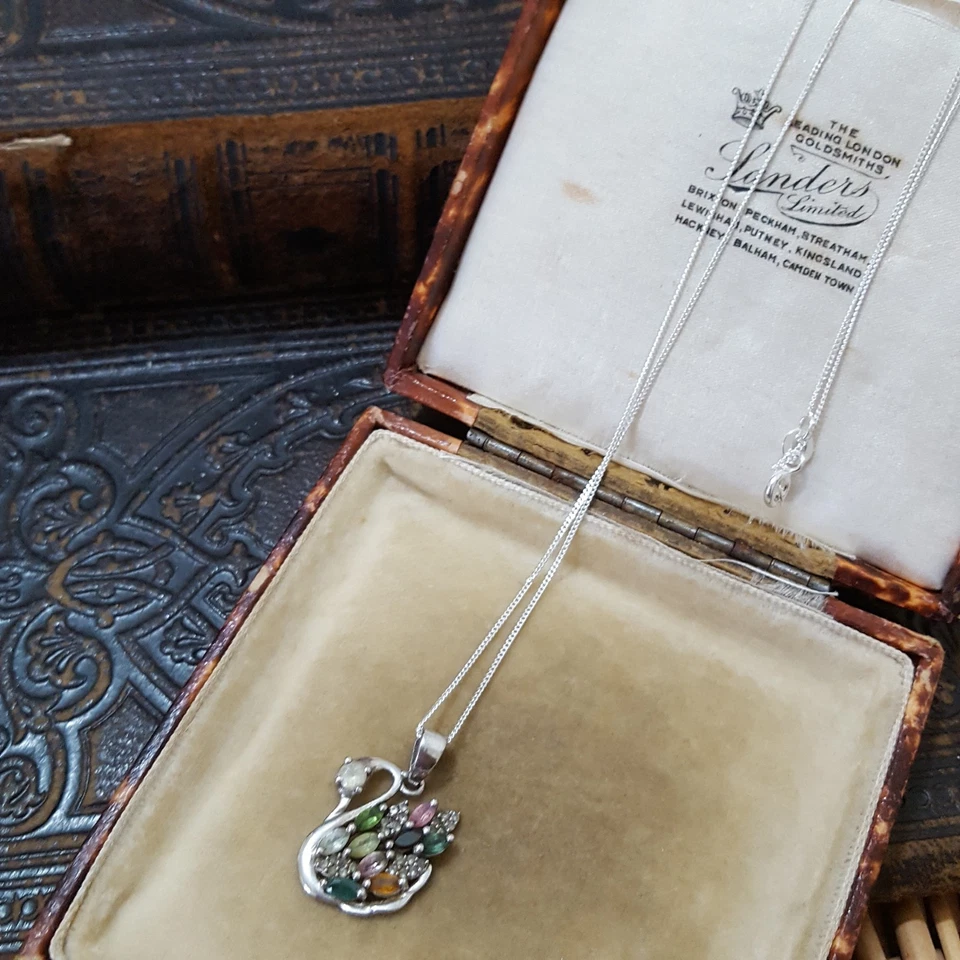 Collar de plata de ley 925, colgante de turmalina multicolor, colgante de cisne  Foto 3 de 4