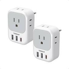 TESSAN 2 Pack European Travel Plug Adapter, Europe Power Converter white gray