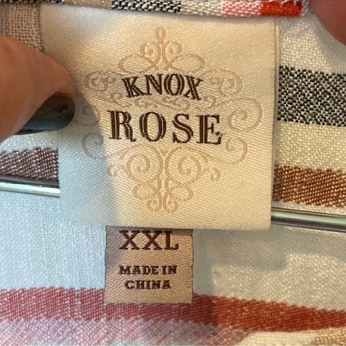 Knox Rose XXL striped popover v neck blouse top peasant sleeve popover shirt - Picture 4 of 6