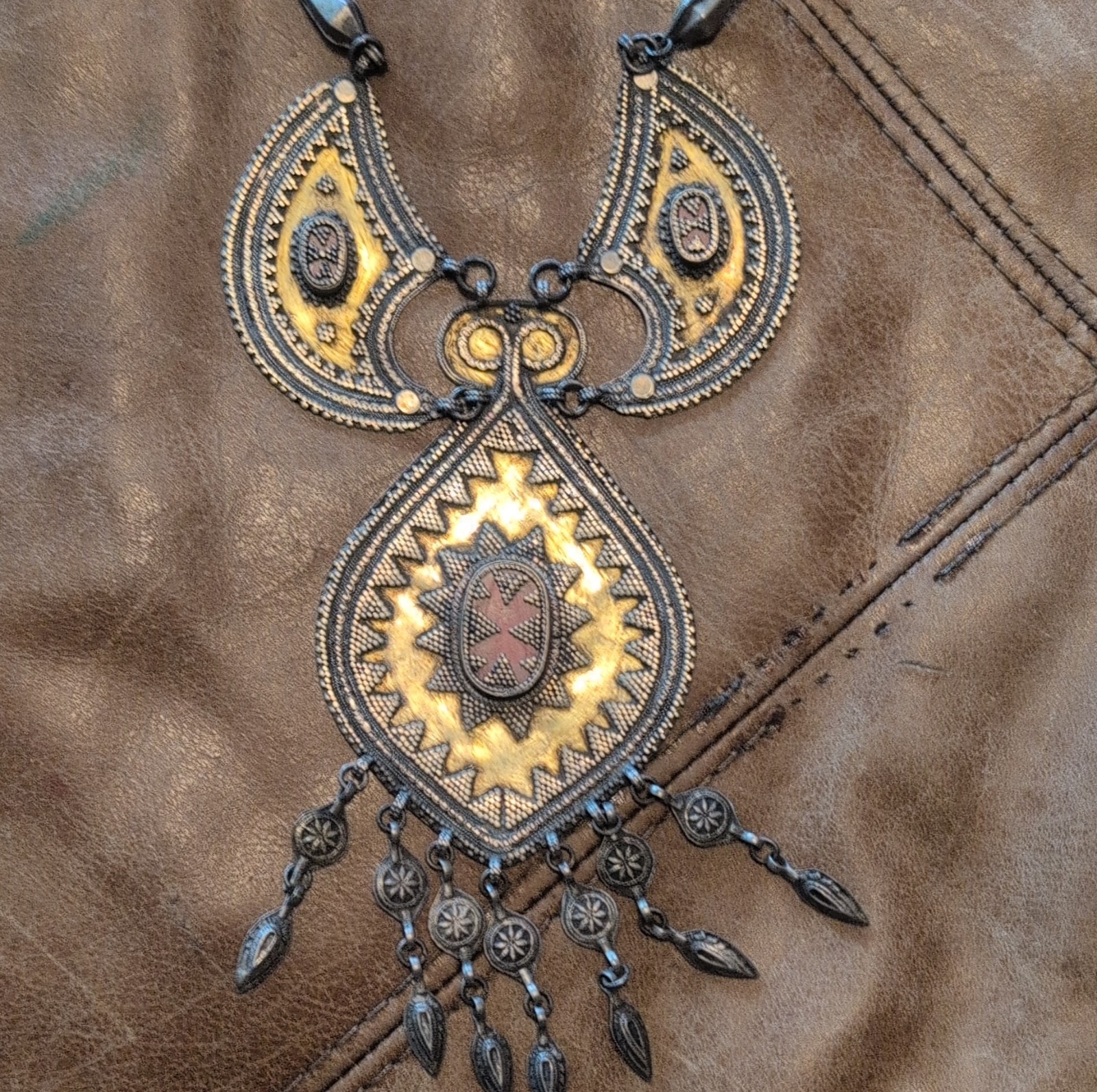 Middle Eastern Ethnic Statement Necklace Geometri… - image 2
