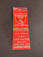 Vintage Colorado Matchbook “Vester & Berta’s Cafeteria & Bar” Silver Plume