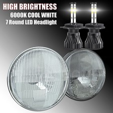 7 Inch Led Glass Headlight Round Original Classic Look Conversion Chrome Pair