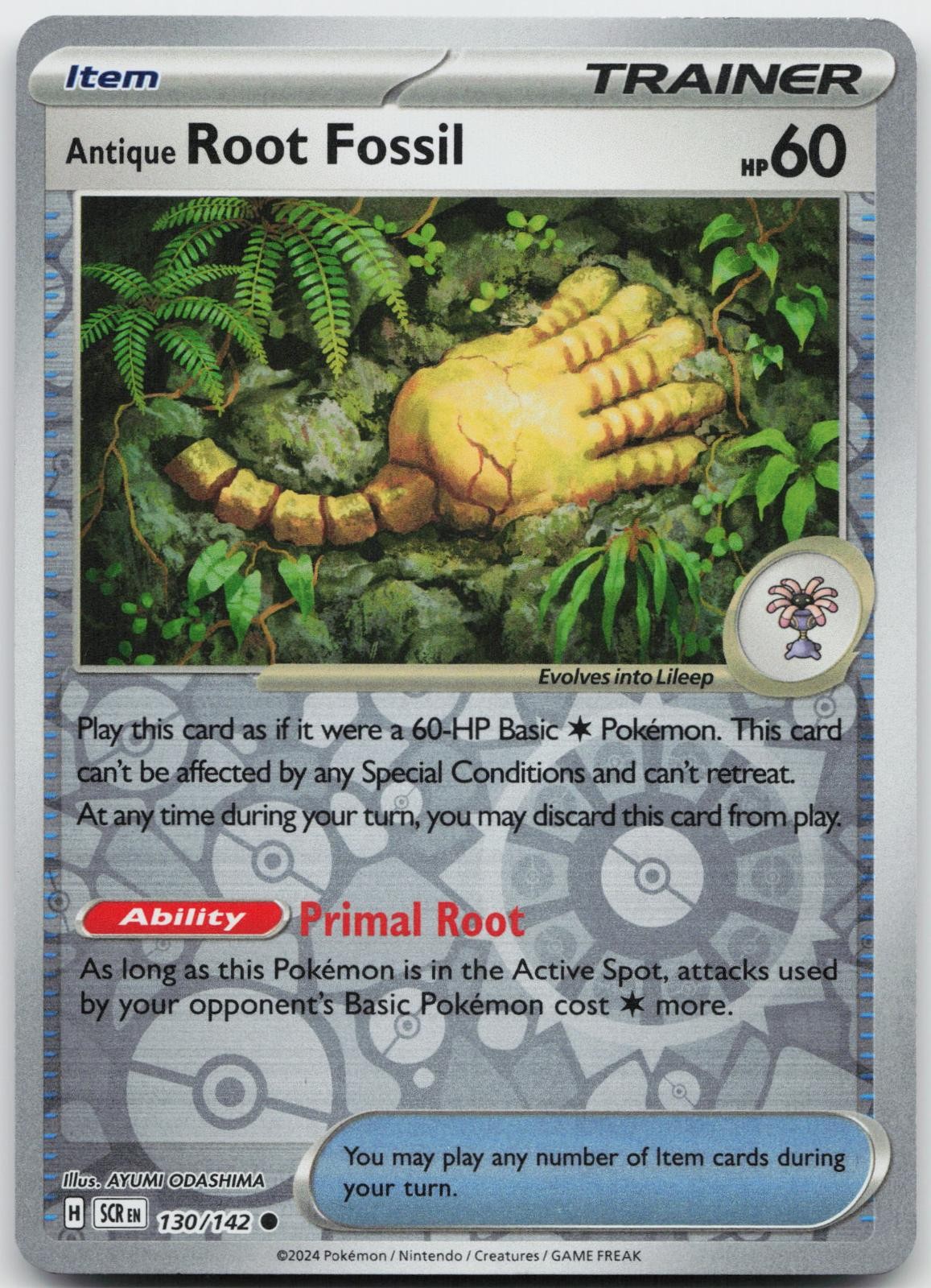 Antique Root Fossil 130/142 Common Stellar Crown Pokemon Reverse Holo Near Mint