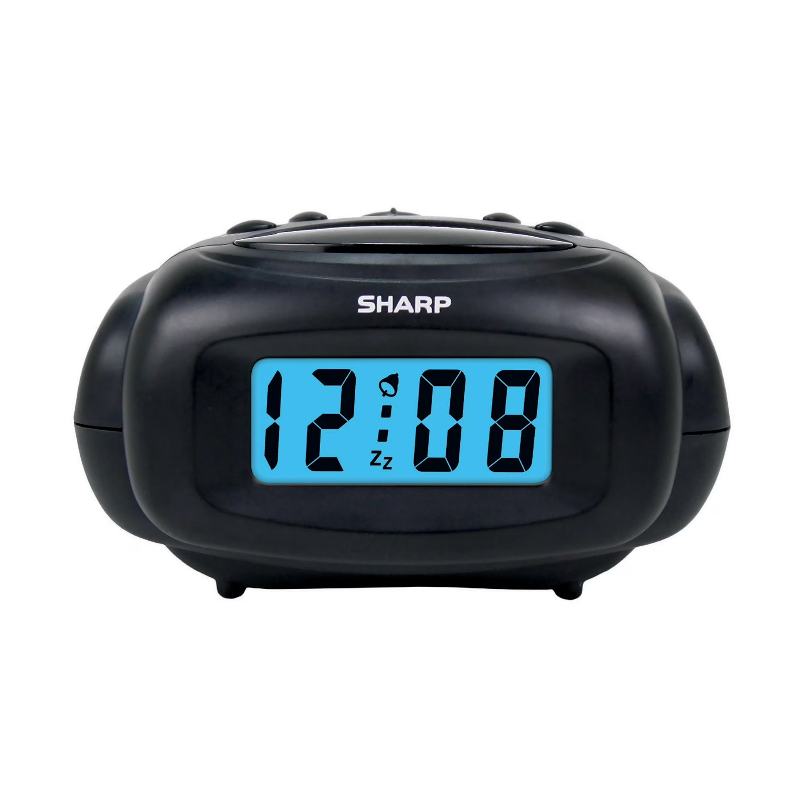 SHARP Digital Alarm Clock, Black, LCD Display, Battery Operated, Small, Travel C
