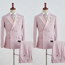 Pink Men's Suits Double-Breasted Peak Lapel Formal Business Wedding Fit 2 Pieces