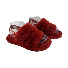 UGG Fluff Yeah Slide Ankle Strap Slipper Red Currant Women  s Size 4