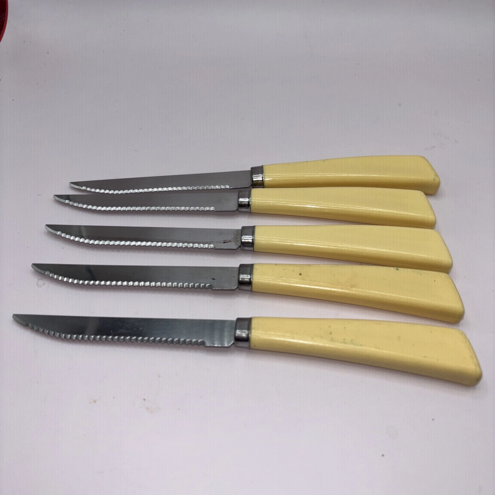 Lot of 5 Vintage Quikut 8" Stainless Steel Serrated Steak Knife 4" Blade