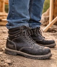 Men's Black Leather Coleman Steel Toe Work Boots Size 11.5M