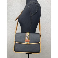 Rare Vintage 80s Leonard Paris Leather Shoulder Bag Black Tan Grained Leather