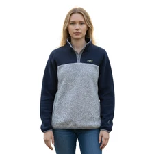 L.L.Bean Women’s L Gray Navy Snap Fleece Pullover Sweater Knit Soft Outdoor Warm