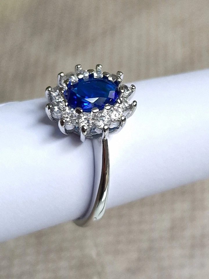 Anello + Pendente con Zaffiro e Brillantini SINTETICI in argento 925 ANALLERGICO - Immagine 3 di 4