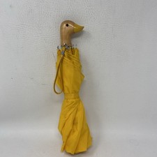 Vintage Yellow Compact Folding Umbrella with Carved Wooden Duck Head Handle