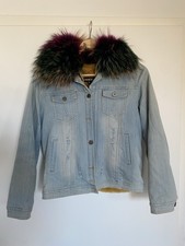 Jeansjacke Echtfellkragen „Don’t Believe The Hype“ Gr. L - Gebraucht Neuwertig