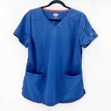 Dickies Scrub Top Women Medium Navy Blue Excellent V-Neck Stretch DK730