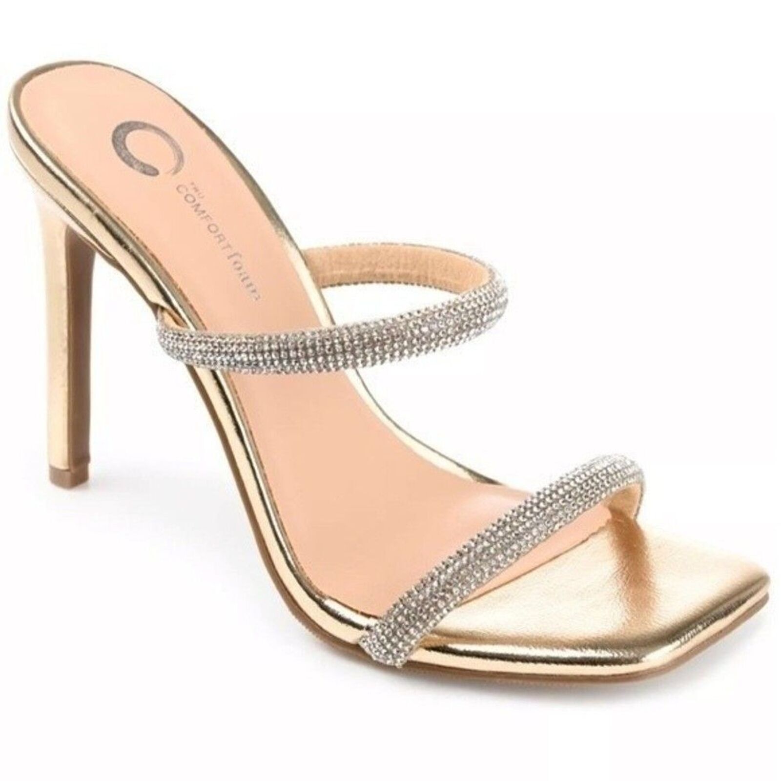 Journee Collection Reena Gold Slide Sandals Heels Size 8.5 Womens Dress Shoes