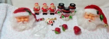 VINTAGE LOT LIGHT COVERS 2 LARGE SANTA HEADS ORNAMENTS & MORE SNOWMAN LOT