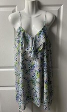 Final Touch Strappy Sun Dress Womens Large Gray Purple Blue Chiffon Lined Swing
