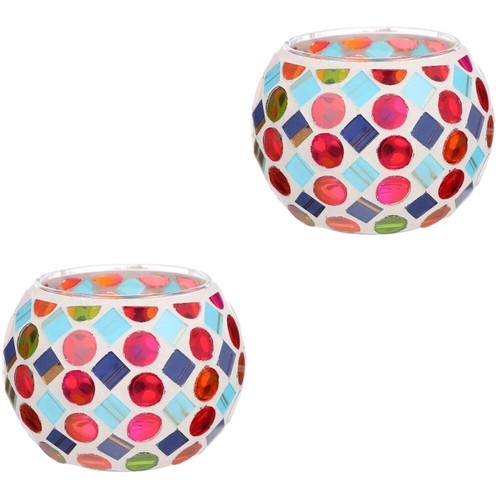 Set of 2 Kerzenhalter Aus Buntglas Mosaik-Leuchter Mosaik-Kerzenhalter