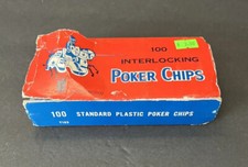 Open Box Vintage Poker Chips Red White Blue Plastic Interlocking