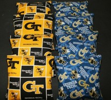 8 CORNHOLE BEANBAGS made w GEORGIA TECH YELLOW JACKETS Fabric ACA Reg Bags