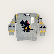 Boys Crew Neck Long Sleeve Sweater Dinosaur sz 6 Gray Navy Blue Garsumiss
