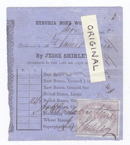 JESSE SHIRLEY ETRURIA ETRUSCAN BONE FLINT MILL BOURNE BILL 1860 GLOVER POTTERY - Picture 2 of 2