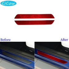 Front Door Sill Scuff Plate Cover For Tesla Model 3/Y 17-22 Red Carbon Fiber