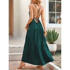 Cupshe Emerald Green Lace up Maxi Flowy Swing Thin Straps A-Shape Dress Size L