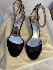 Badgley Mischka Black Satin Rhinestone Ankle Heels Size 8