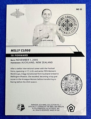 Milly Clegg 2024 Parkside NWSL Volume 1 BLACK & WHITE PARALLEL