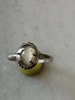 Antique Silver  Ring With White Cat's Eye Stone US-5,25