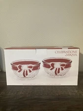 Celebrations by Mikasa Ruby Ribbon Tea Light Holder, Set of 2 Crystal Glass Dish