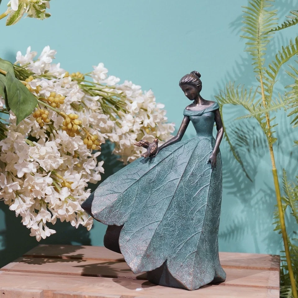 Vintage Bronze Leaf Angel Garden Statue - Beautiful Home Accents for Women - Image 4 of 4