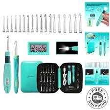 18 Size Counting Crochet Hooks with Light, Digital Counter Crochet Hooks Set ...