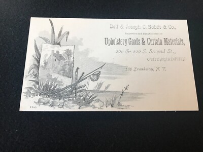 1800's Noblit & Co Upholstery B/W Lake Scene From Shore Victorian Trading Card 