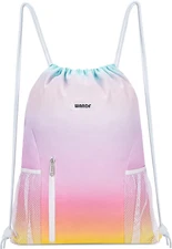 Drawstring Backpack Sports Gym Sackpack with Mesh Pockets Water Resistant String