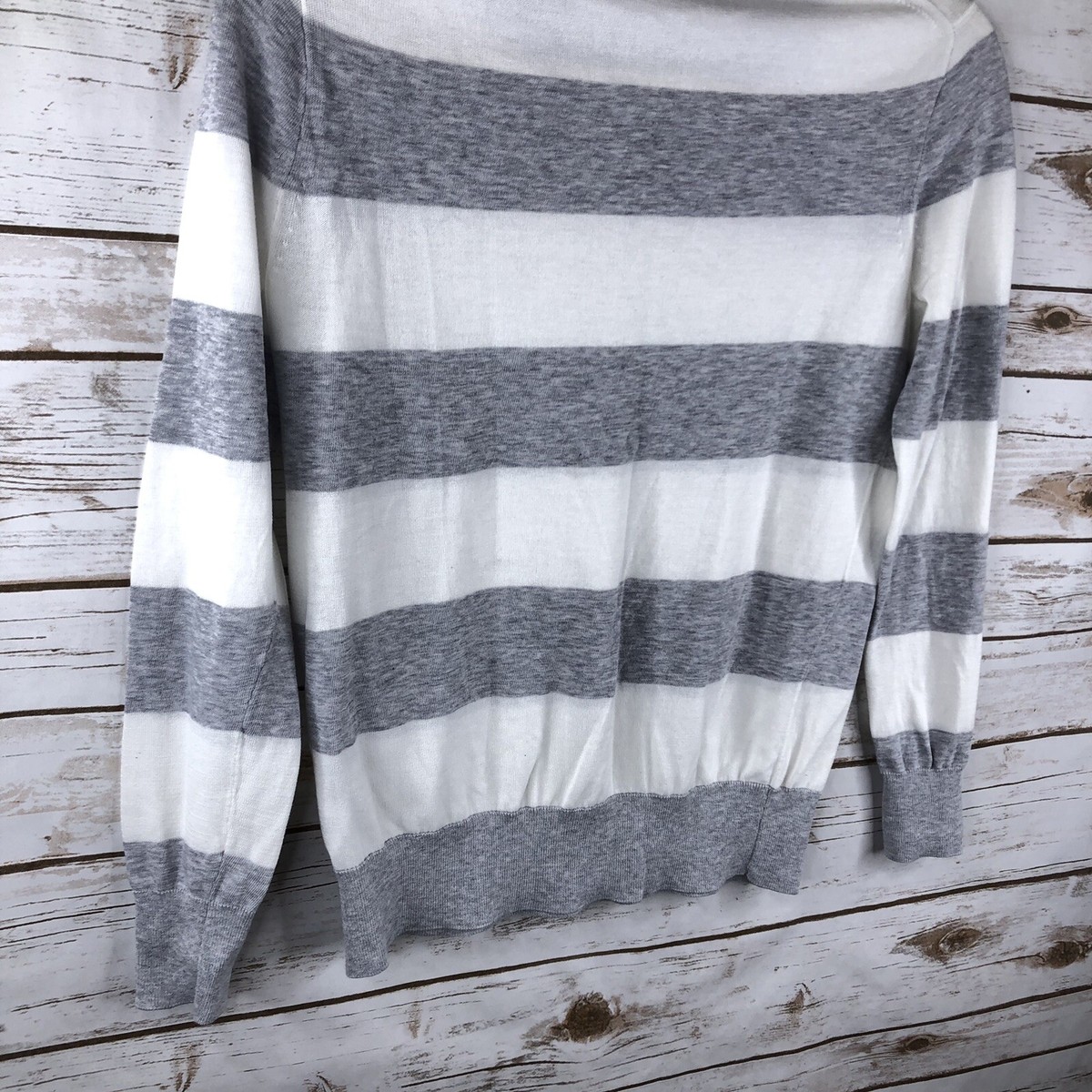 J. Crew Top Size XS Gray White Stripe Cotton Fitted Long Sleeve