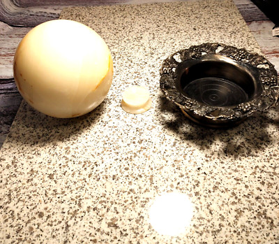 Marble sphere 16'' white, with it's original stand, plus an alternative stand.