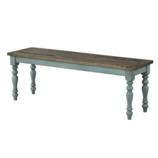 Prato Two-Tone Wood Dining Bench, Antique Blue and Distressed Oak