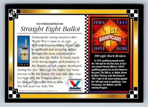 Valvoline 100 Years of Racing Traks Card Straight Eight Ballot Albert Guyot 1919 - Picture 2 of 2