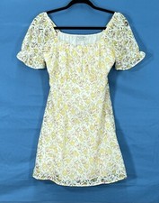 PAPER CRANE White FLORAL Lined Burnout SIDE-ZIP Empire A-LINE Peasant Dress Sz S