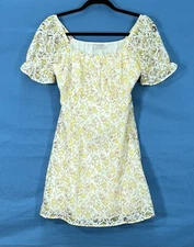 PAPER CRANE White FLORAL Lined Burnout SIDE-ZIP Empire A-LINE Peasant Dress Sz S