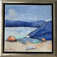 Oil Painting Expressionist Coastal Landscape Modern Danish Midcentury 24X24Cm