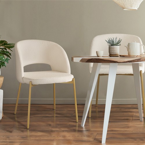 Oikiture 2x Armchair Dining Chair Accent Chairs Tub Armchairs Sherpa White&Gold - Picture 2 of 10