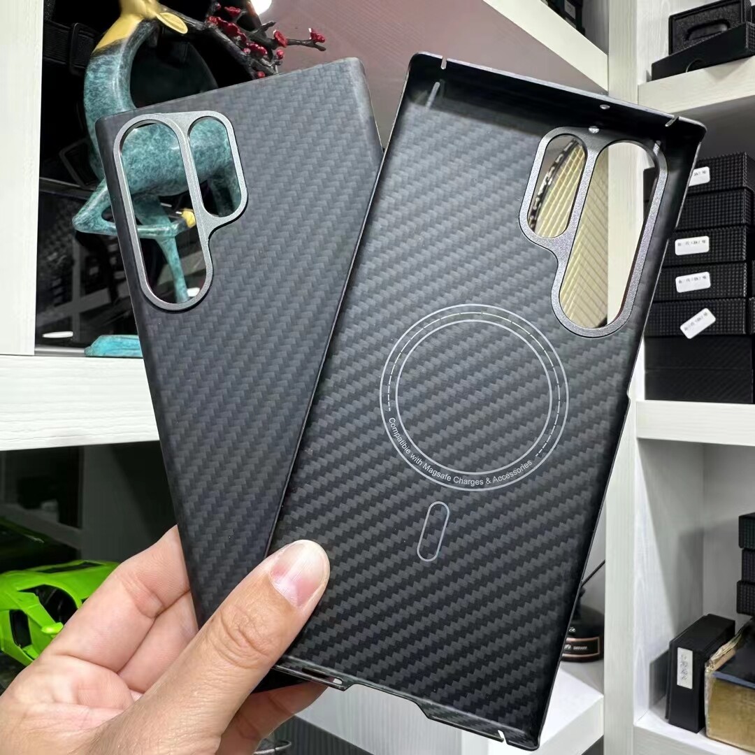 Magsafe Magnetic Carbon Fiber Case For Samsung S23 Ultra Plus Metal Ring Cover-image