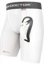 Shock Doctor Compression Shorts with Protective Bio-Flex Cup White Size S TB8