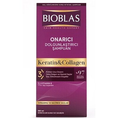 Bioblas Shampoo Collagen & Keratin, Reparierendes Volumen Spendendes, 360ml